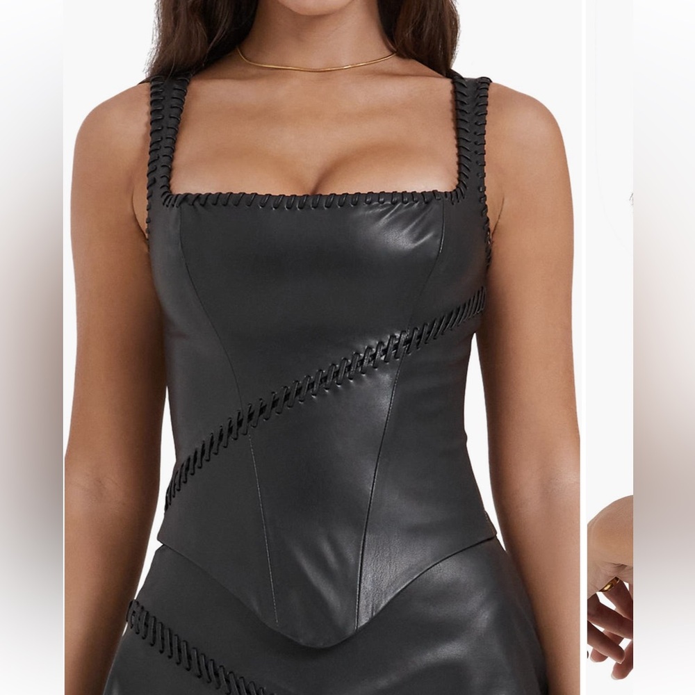 House of CB Leonie Whipstitch Faux Leather Corset Top - Size Medium - worn once